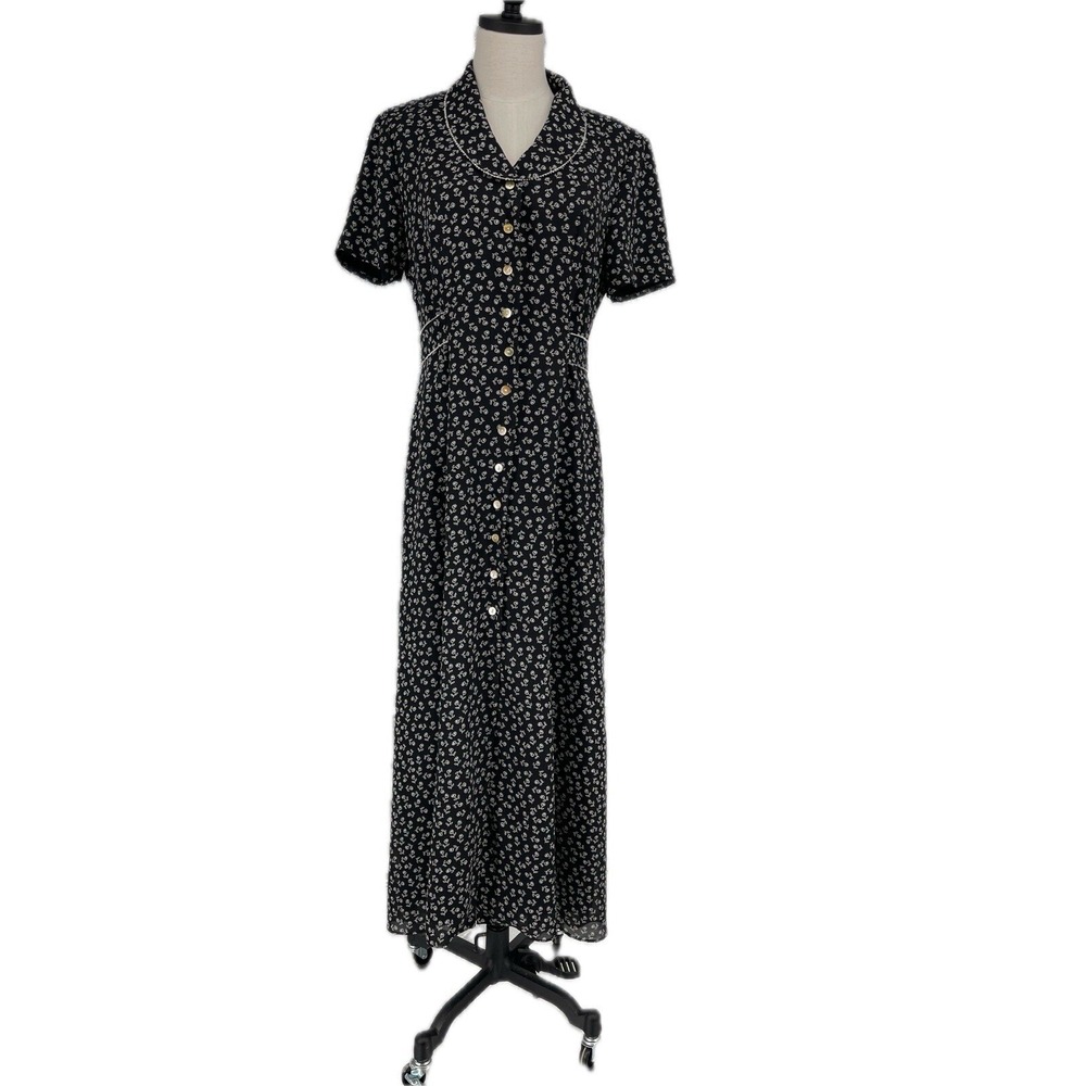 David Warren‎ New York Black Floral Dress with Pintuck Bodice & Lace Detail 8 M